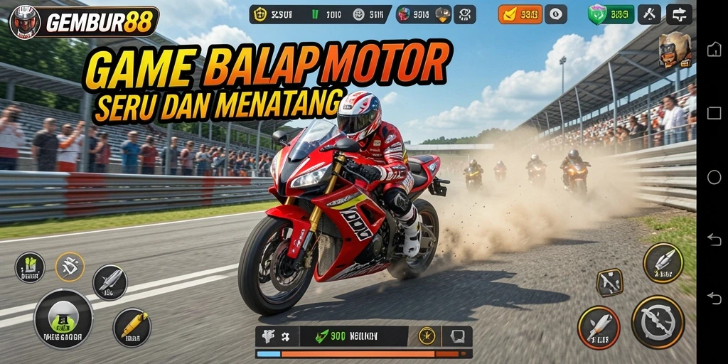 Tampilan gameplay seru dalam balapan motor di GEMBUR88.