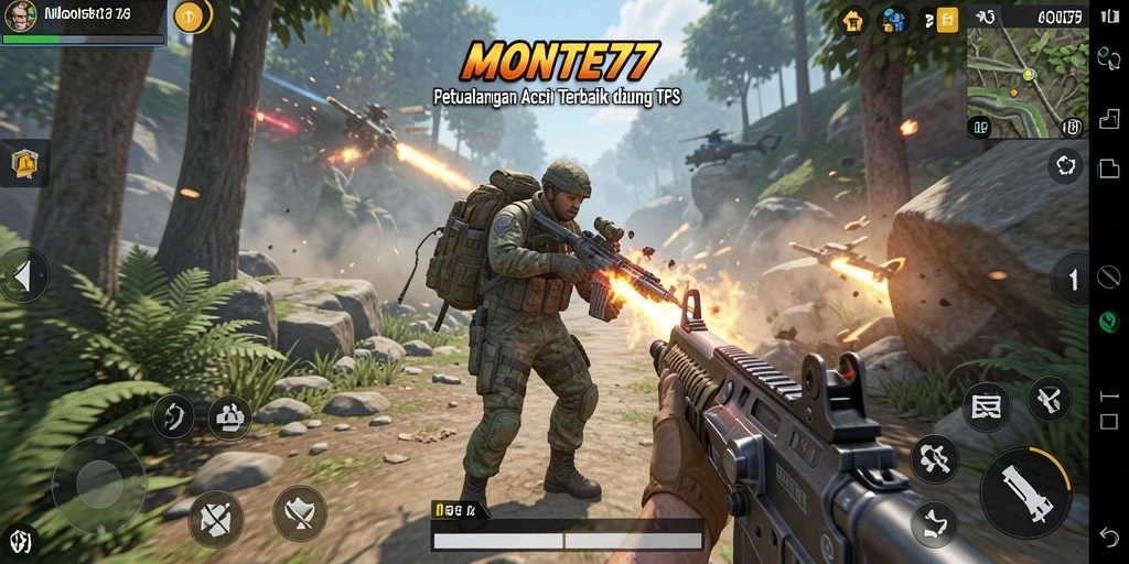 Tampilan gameplay seru dari MONTE77 dengan aksi TPS yang menegangkan.