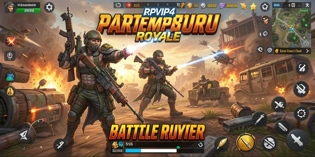 Screenshot gameplay RPVIP4 menampilkan aksi pertempuran yang intens dalam mode Battle Royale.