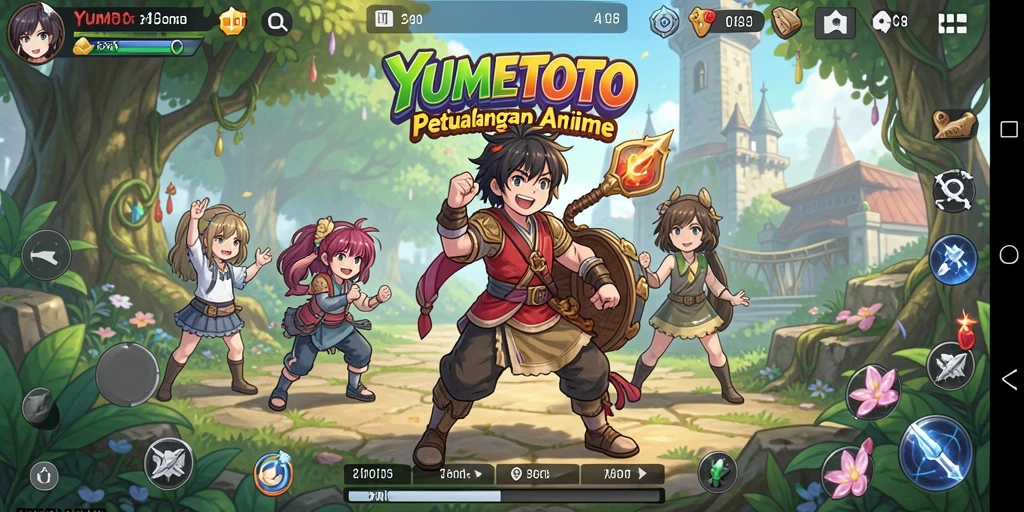 Gameplay YUMETOTO menampilkan karakter anime dalam pertarungan seru.